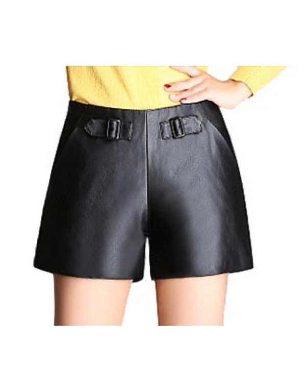 HugMe.fashion Sheep Leather Short For Women In Bla...